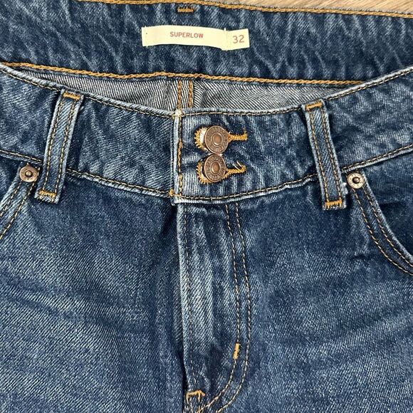 Levi's Dark Blue Superlow Wide Leg Denim Jeans - Picture 4 of 5